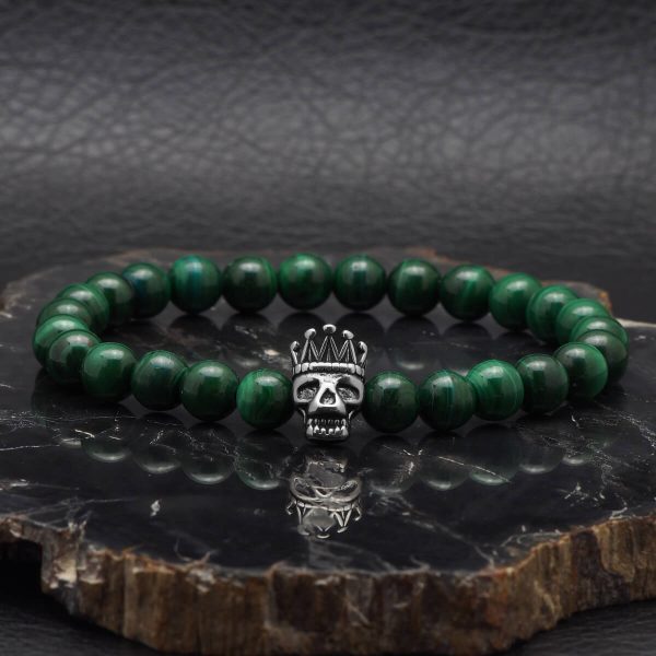 “Skull King” Zöld Malachit Drágakő Karkötő